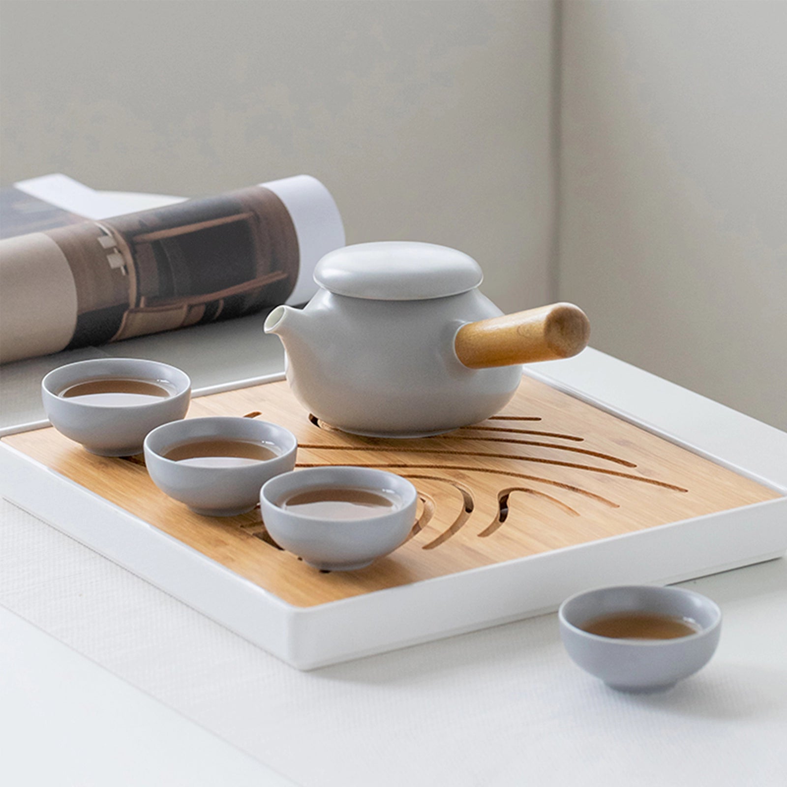 Japanese 9 Oz Ceramic Kyusu Teapot Set with 4 Cups for Gift