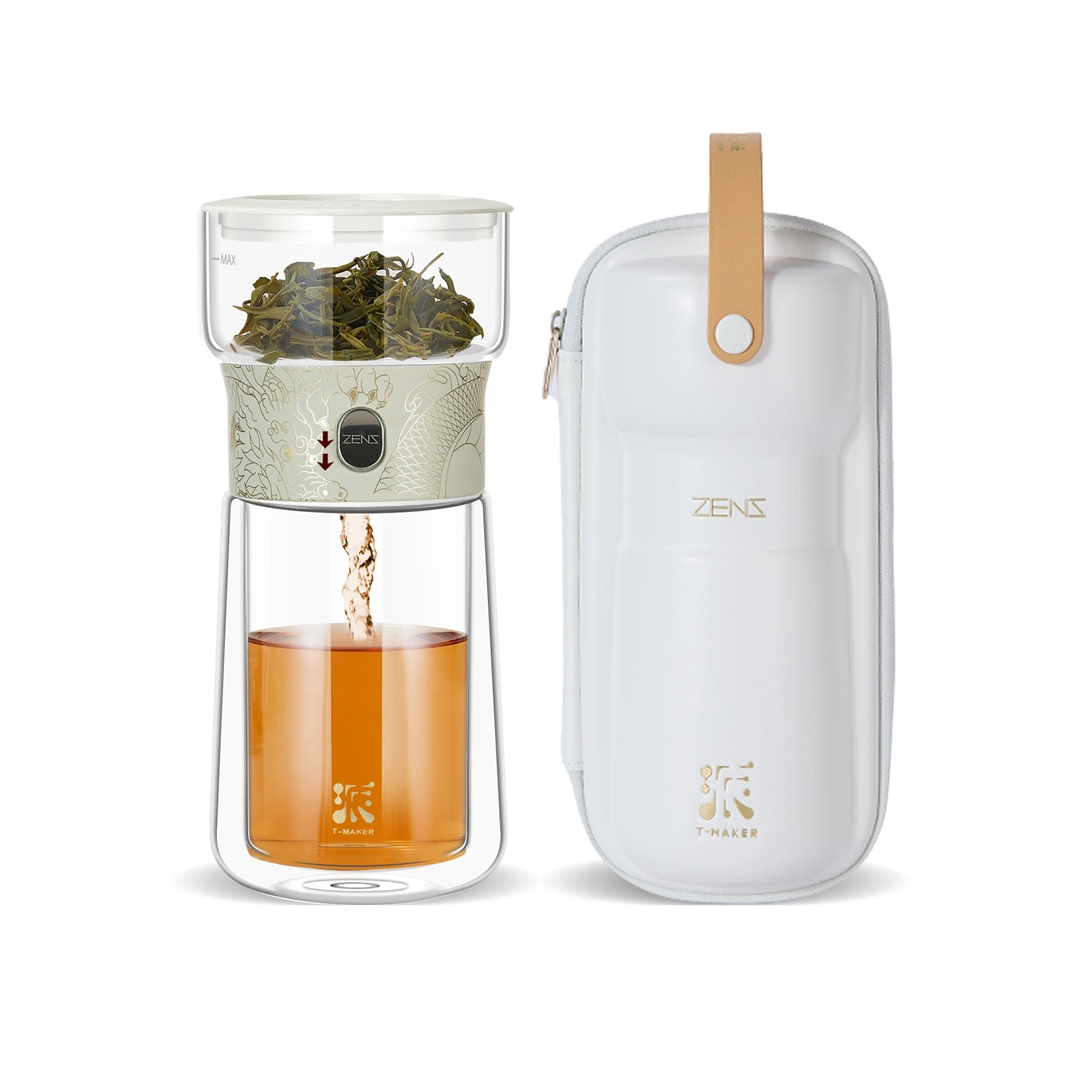 Smart Tea Maker with 9 Oz Tea Cup & Portable Bag White Dragon