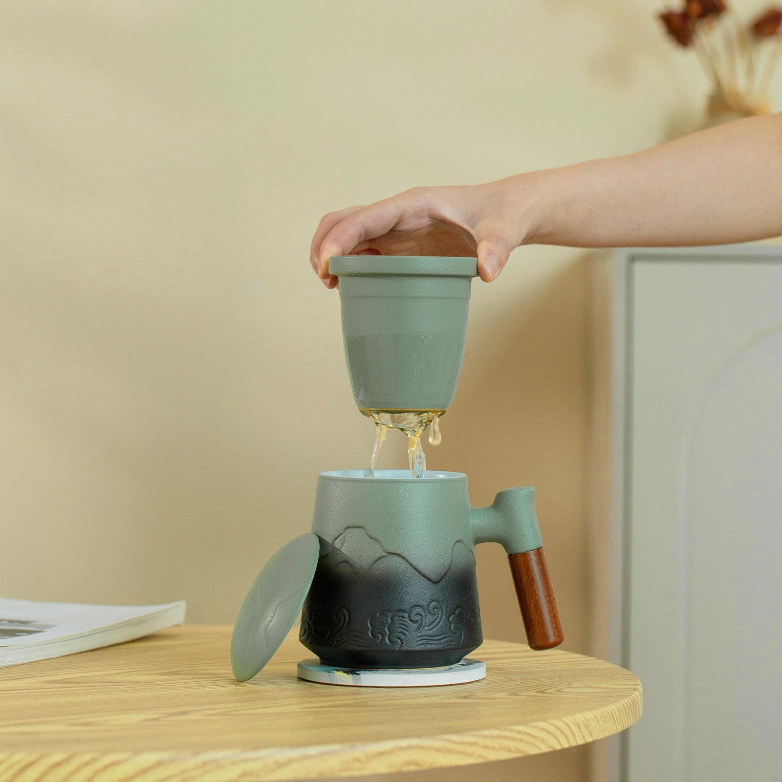 Tea Infuser Mug & Coaster 15 Oz