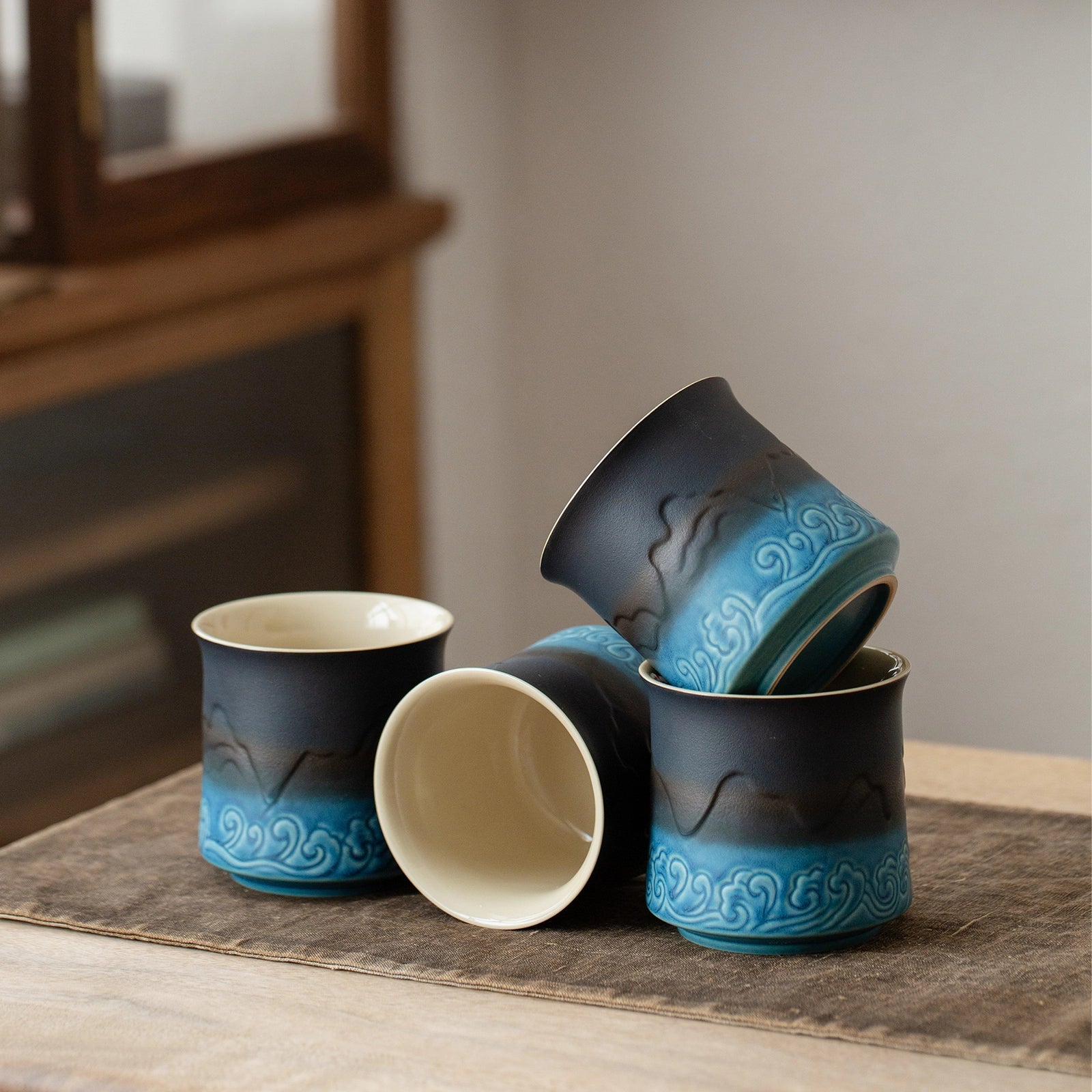 Shanhai Series 8 Oz Japanese Tea Cup Set Black & Blue