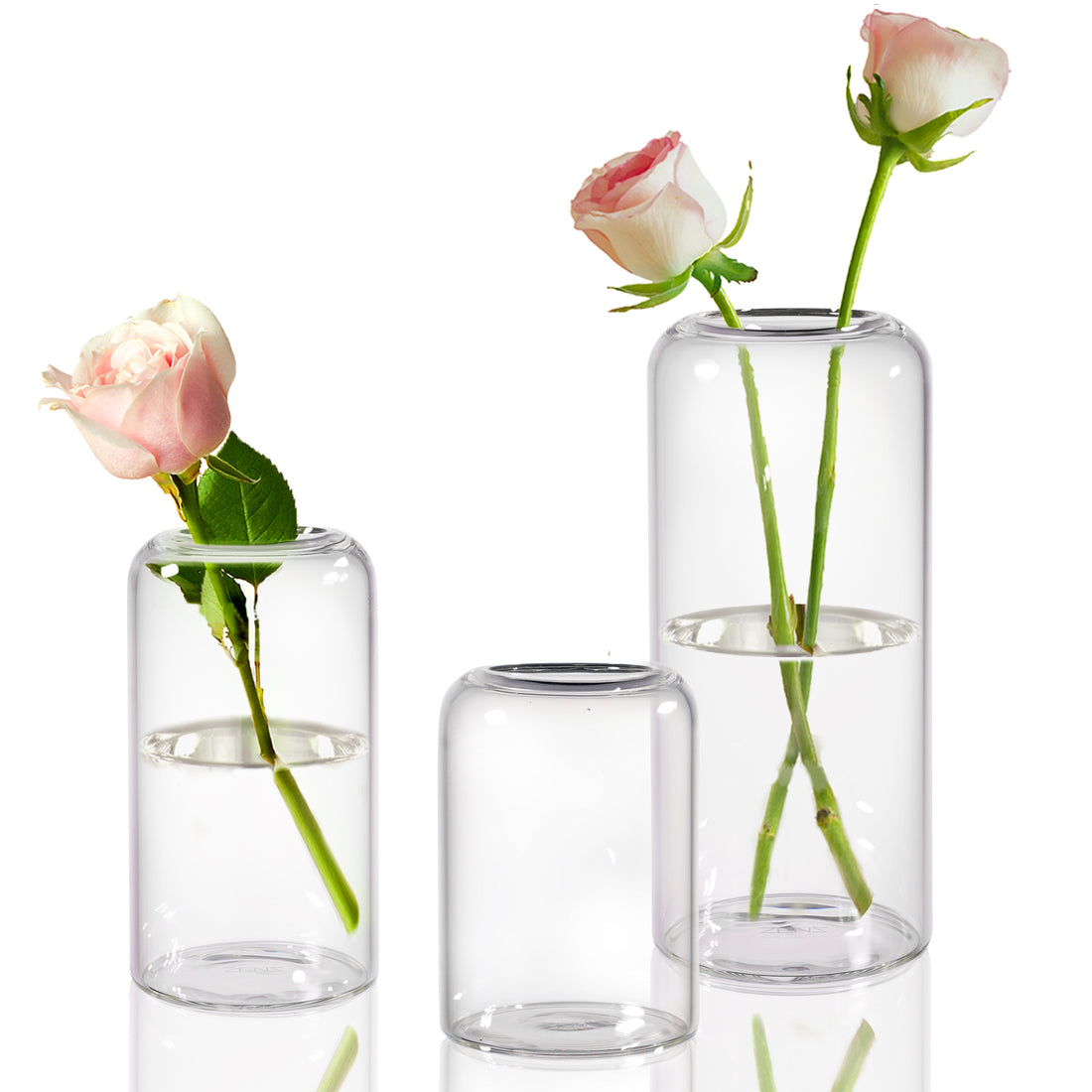 ZENS Glass Bud Vase Set of 3, Modern Hand Blown Clear Small Bud Flower Vases for Wedding Centerpieces Living Room Decorative