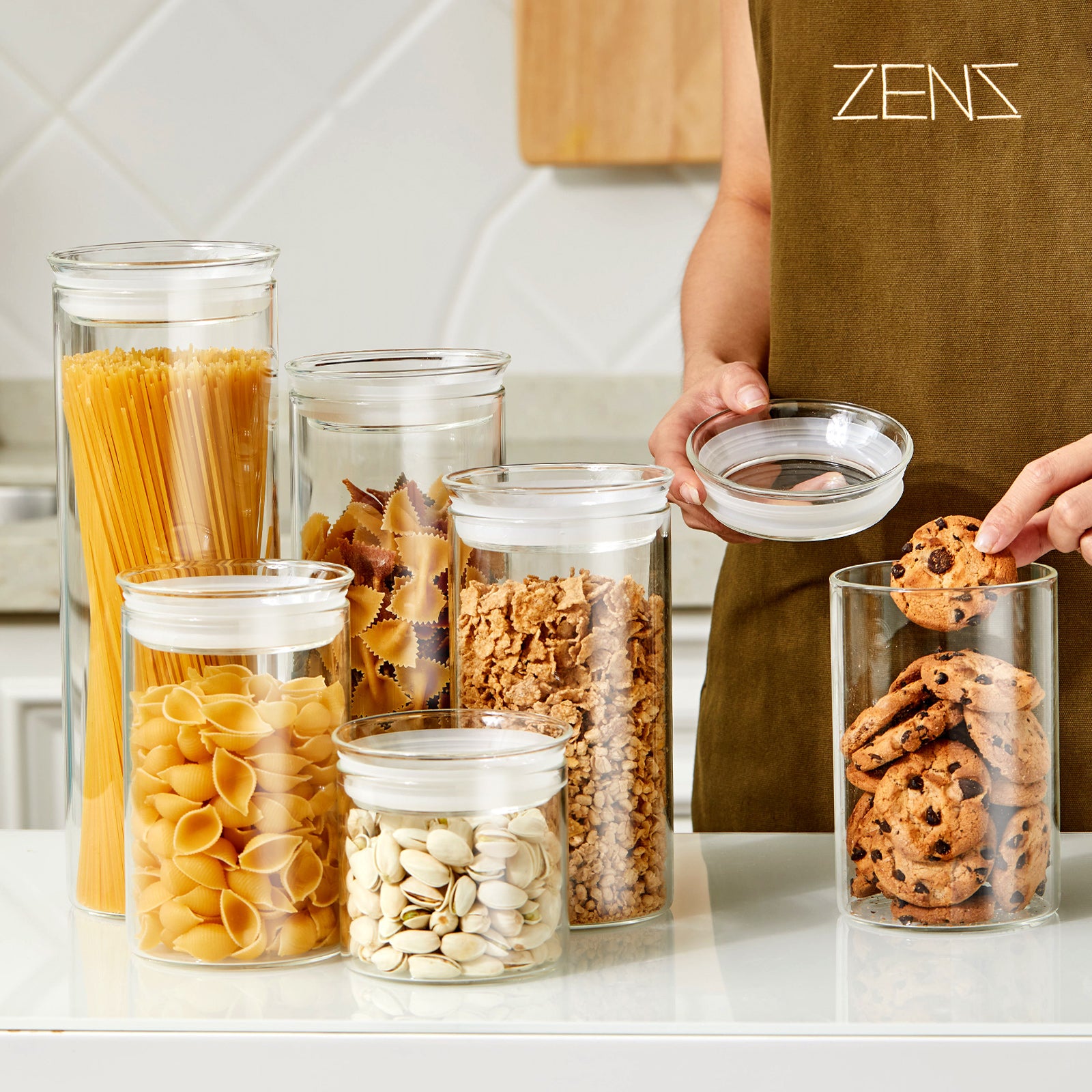 ZENS Glass Canister Jar,Airtight Kitchen Canisters Jars Set with Glass Lids 27oz-3.94x5.91 IN
