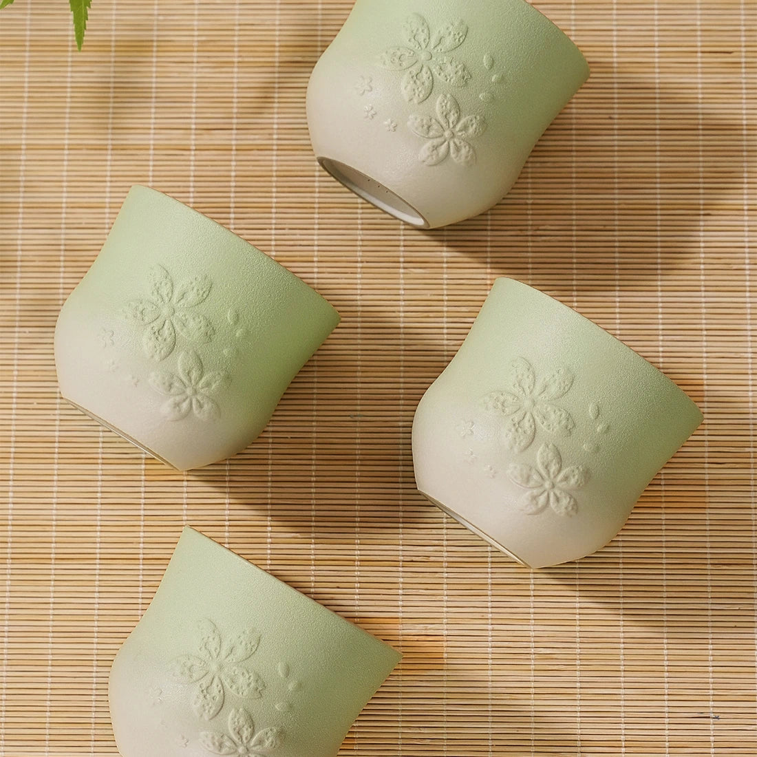 Matte Japanese Tea Cups Set 6.8 Oz Sakura Design Green