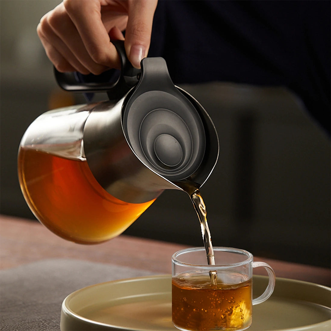 Small Glass Infuser Teapot 17 Oz with Stainless Steel Spout