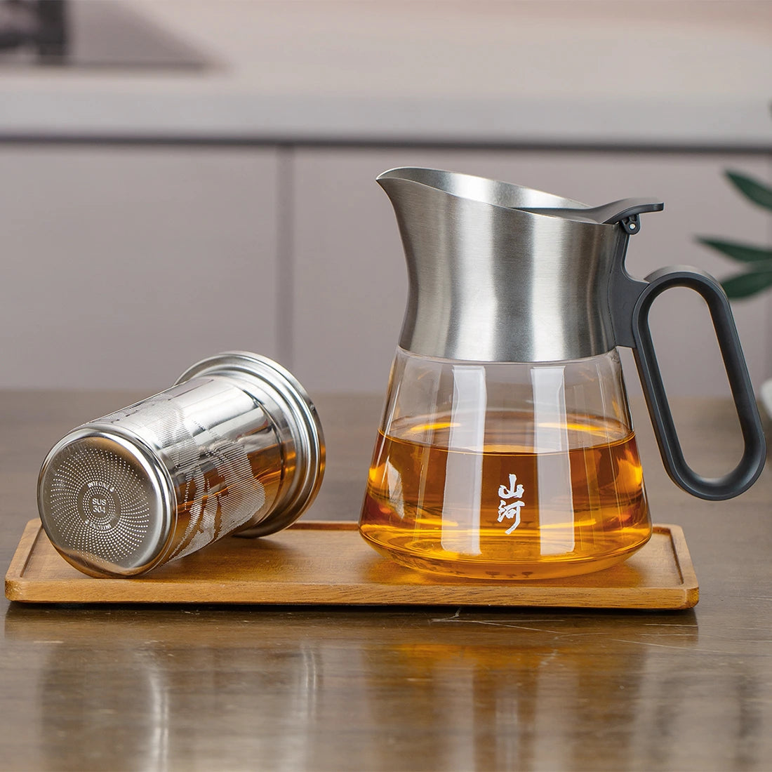 Small Glass Infuser Teapot 17 Oz with Stainless Steel Spout