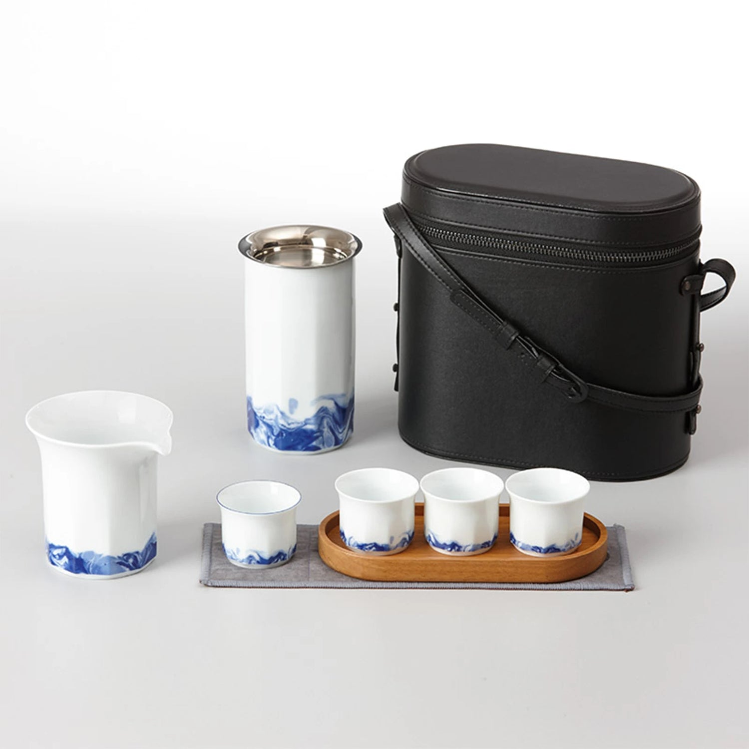 Starboard Travel Tea Set Water Ripple Design White Porcelain