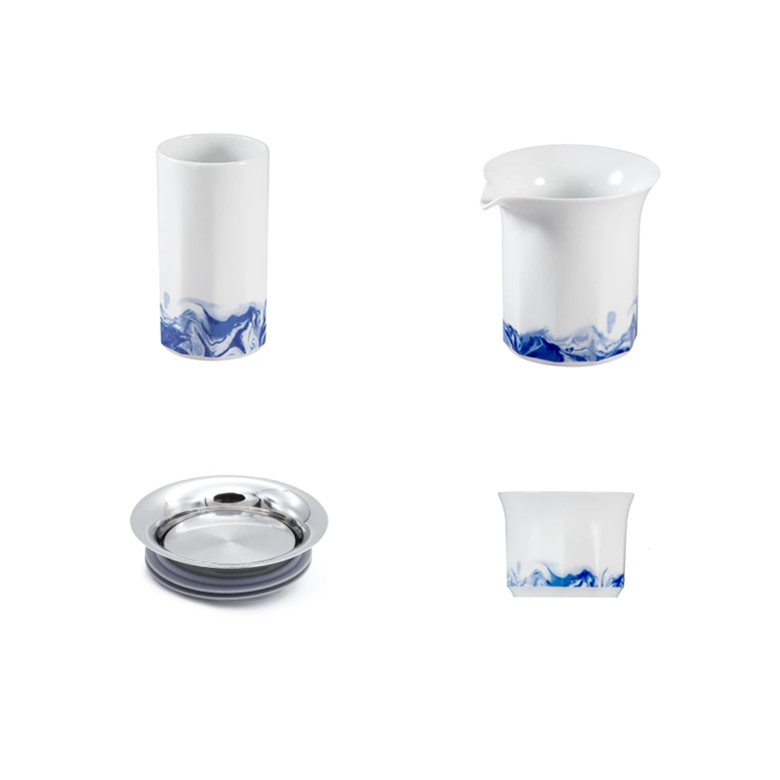 Starboard Travel Tea Set Water Ripple Design White Porcelain