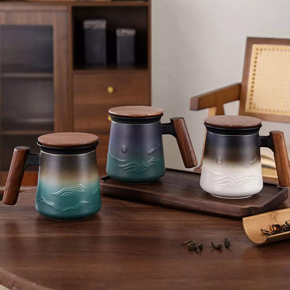 Tea Strainer Cup & Infuser 14.5 Oz Black & Army Green