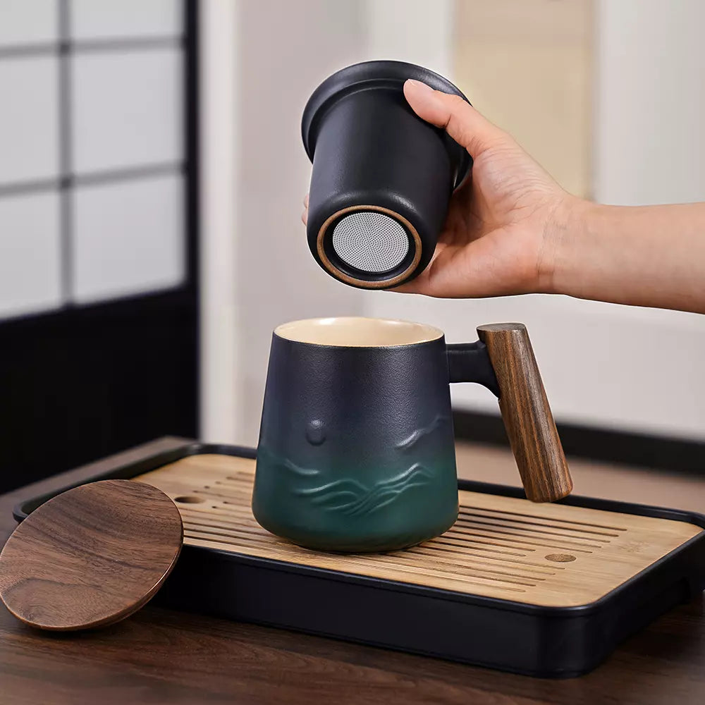 Tea Strainer Cup & Infuser 14.5 Oz Black & Army Green