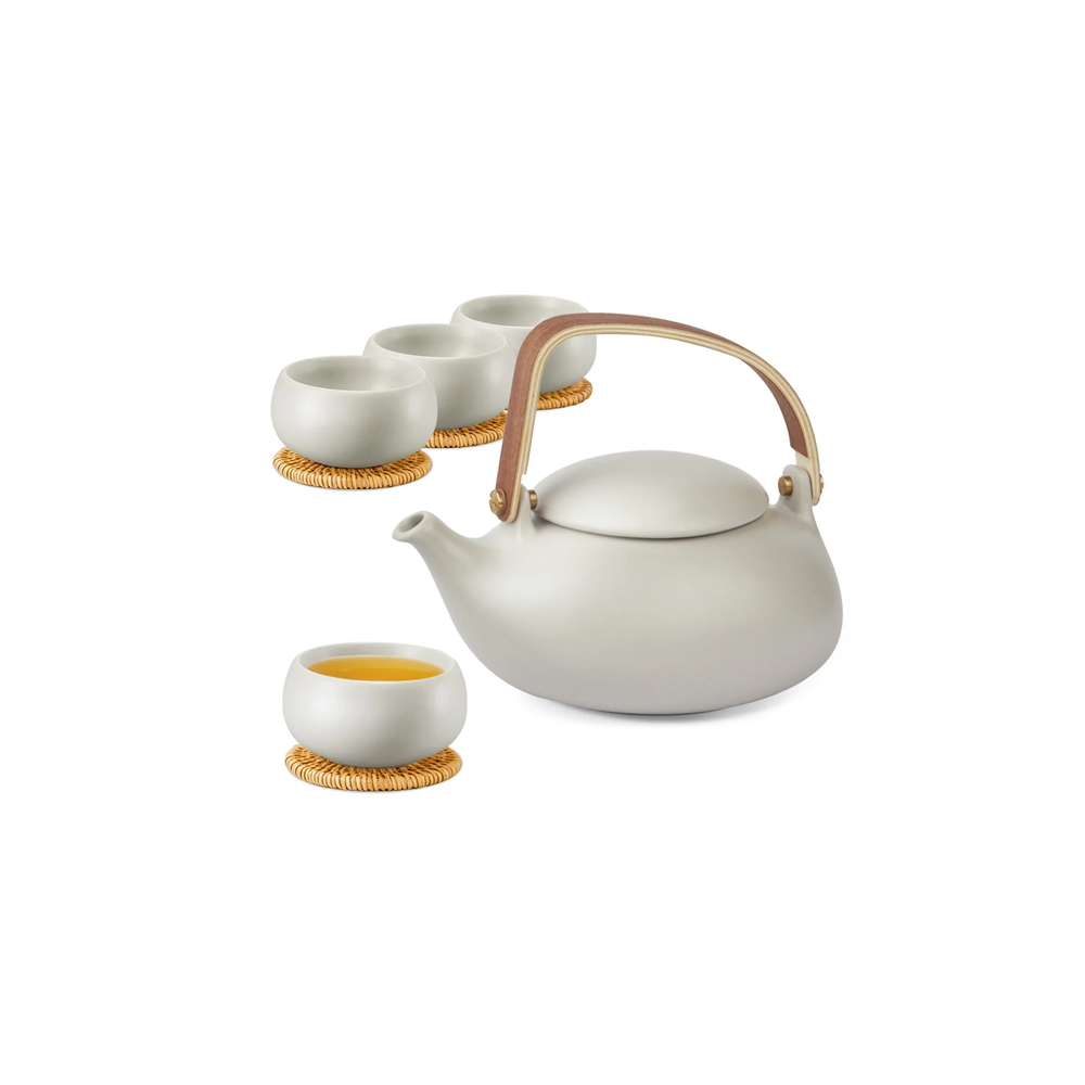 Japanese 27 Oz Infuser Teapot with 4 Cups & Coasters Set Gray