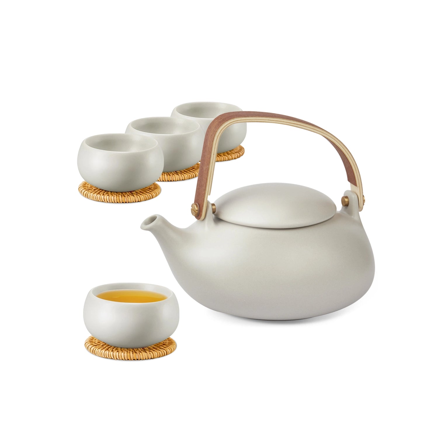 Japanese 27oz Infuser Teapot with 4 Cups &amp; Coasters Set Gray