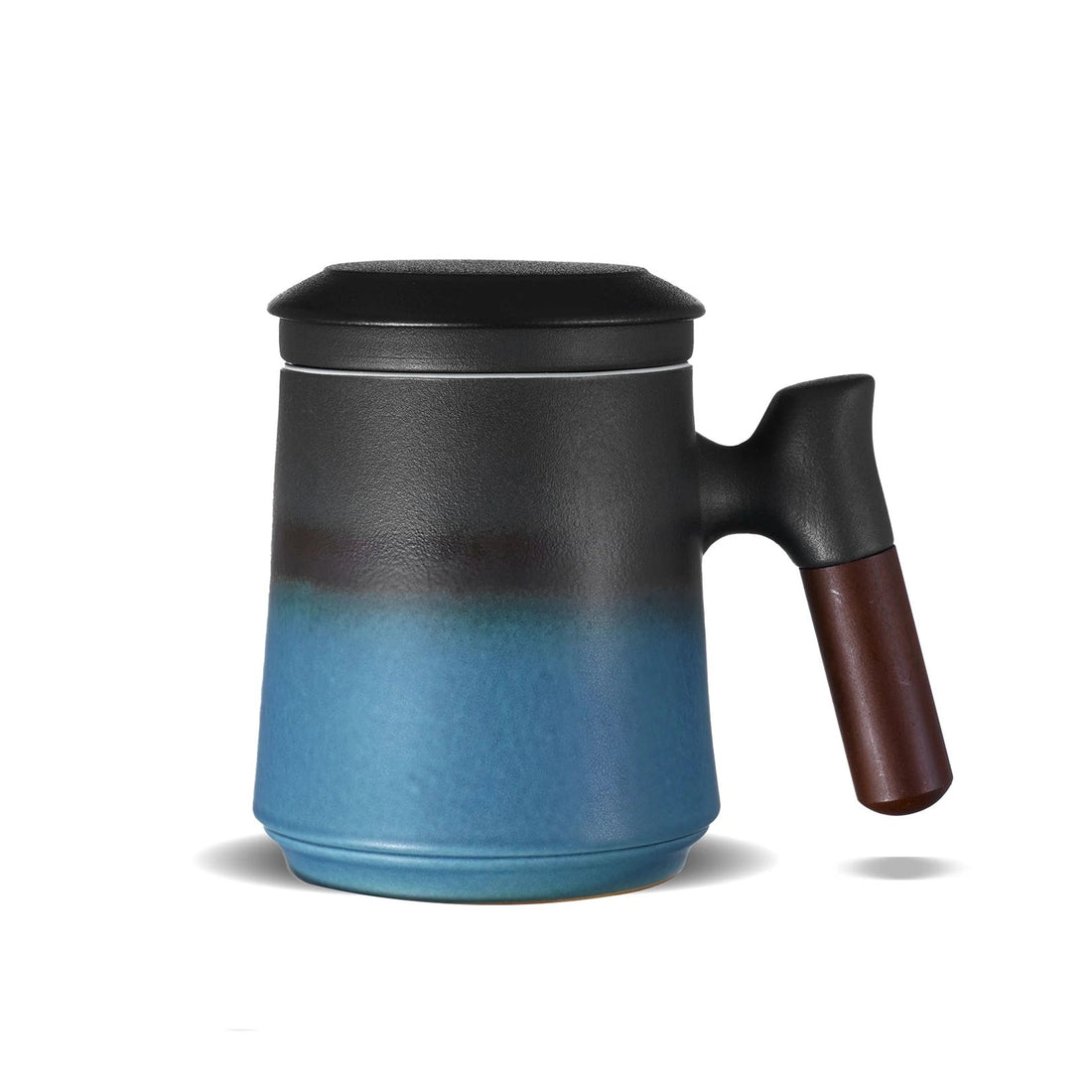 Ceramic Tea Infuser Cup 14 Oz Gradient Black Blue