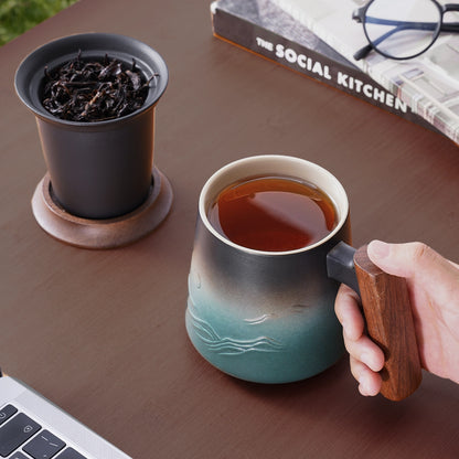 Gradient Blue Ceramic Mug with Lid and Infuser 14.5oz