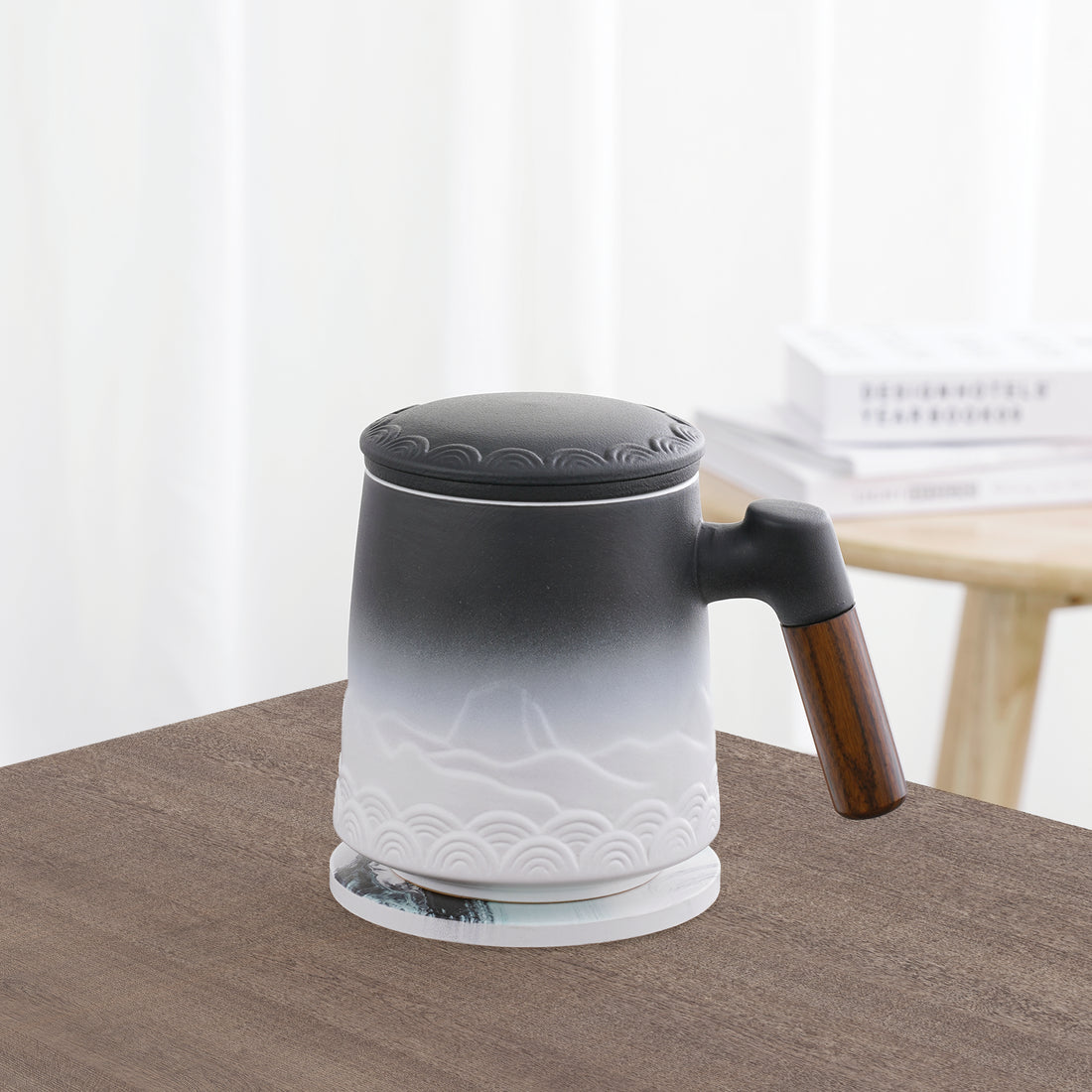 ZENS Modern Tea Cup with Infuser and Drink Coasters Set