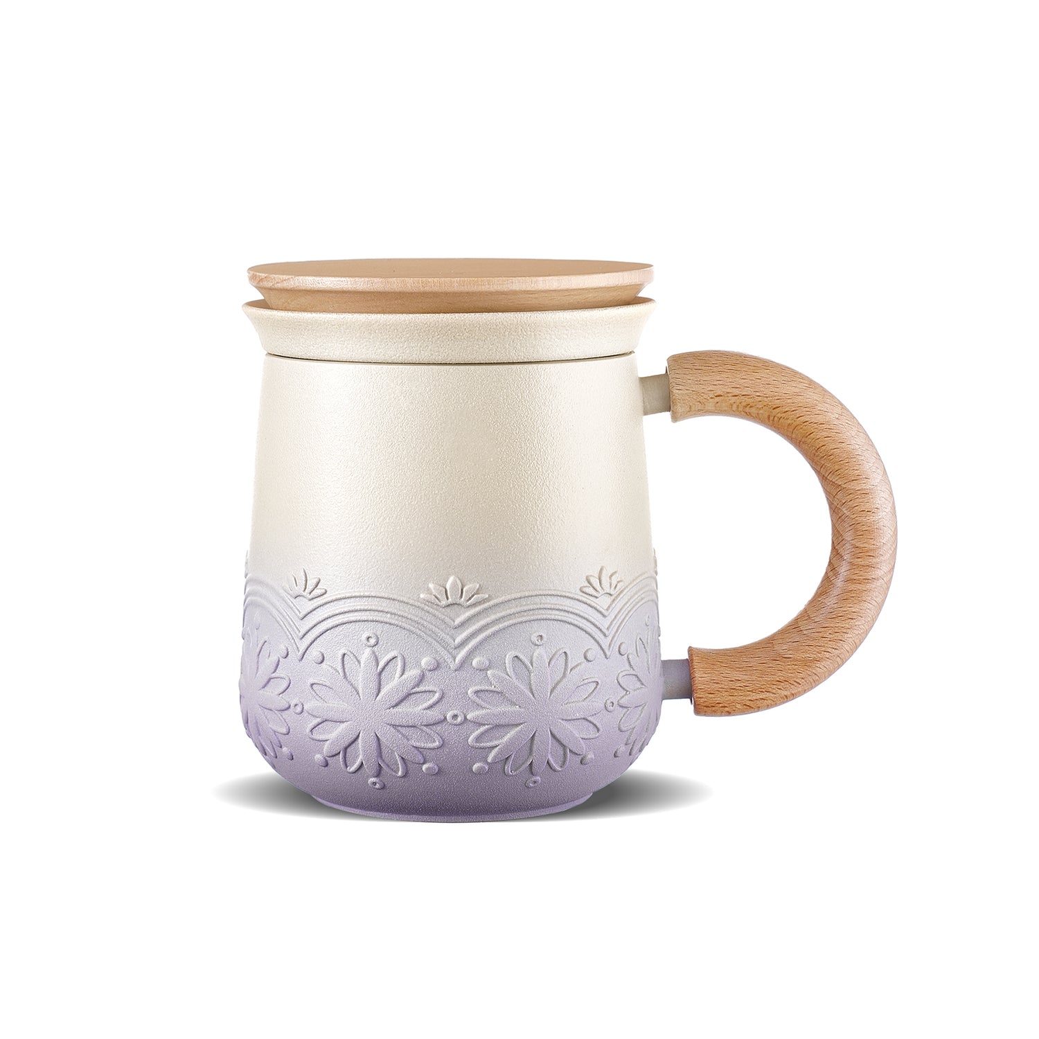 Wooden handle Tea Infuser Mugs 11 Oz Gradient Purple