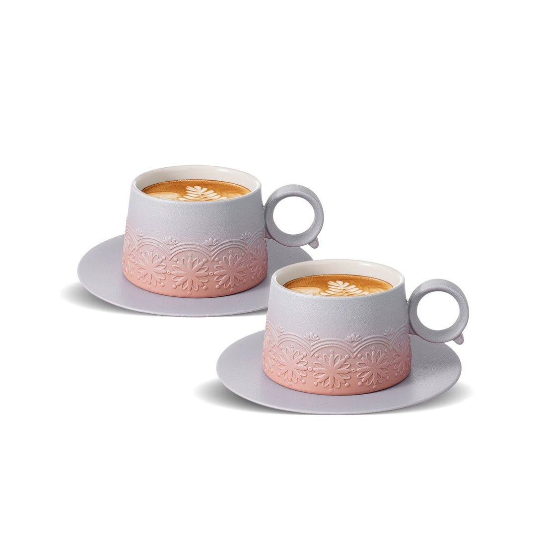 Matte Ceramic 7.3 oz Pink Grey Cappuccino Cups Set