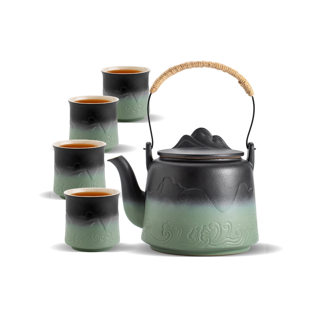 zensliving japanese tea set - ceramic teapot with bulit-in infuser and 4 cups perfect for gift