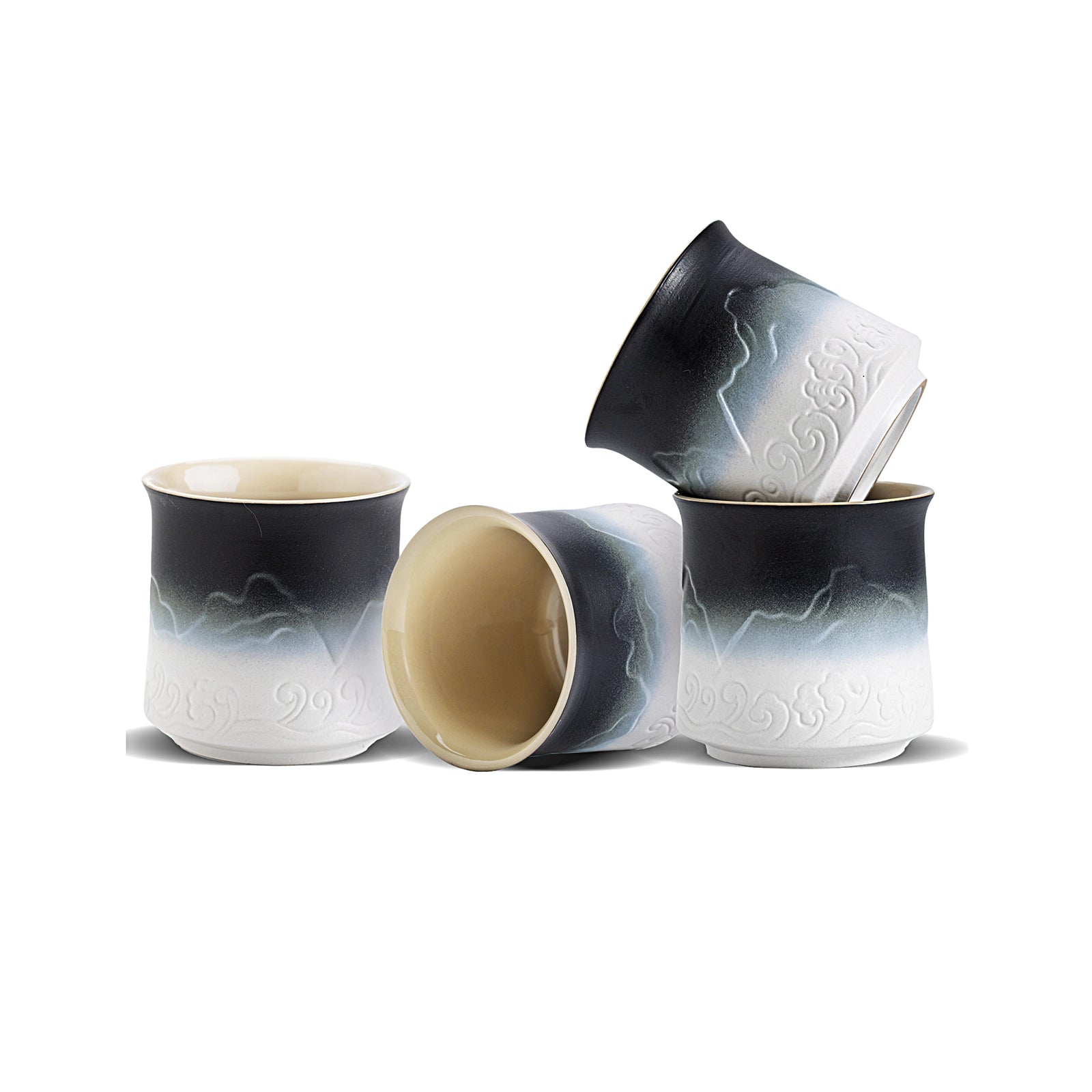 Shanhai Series Cluture 8 oz Black &amp; White Ceramic Green Tea Cups