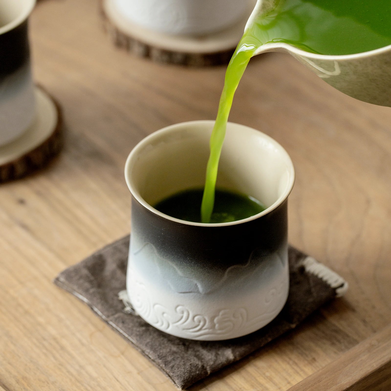 Shanhai Series Cluture 8 oz Black &amp; White Ceramic Green Tea Cups