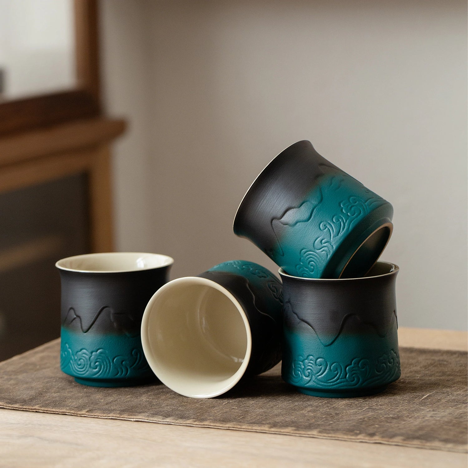 ZENS 8oz Black &amp; Green Japanese Cups Tea Set