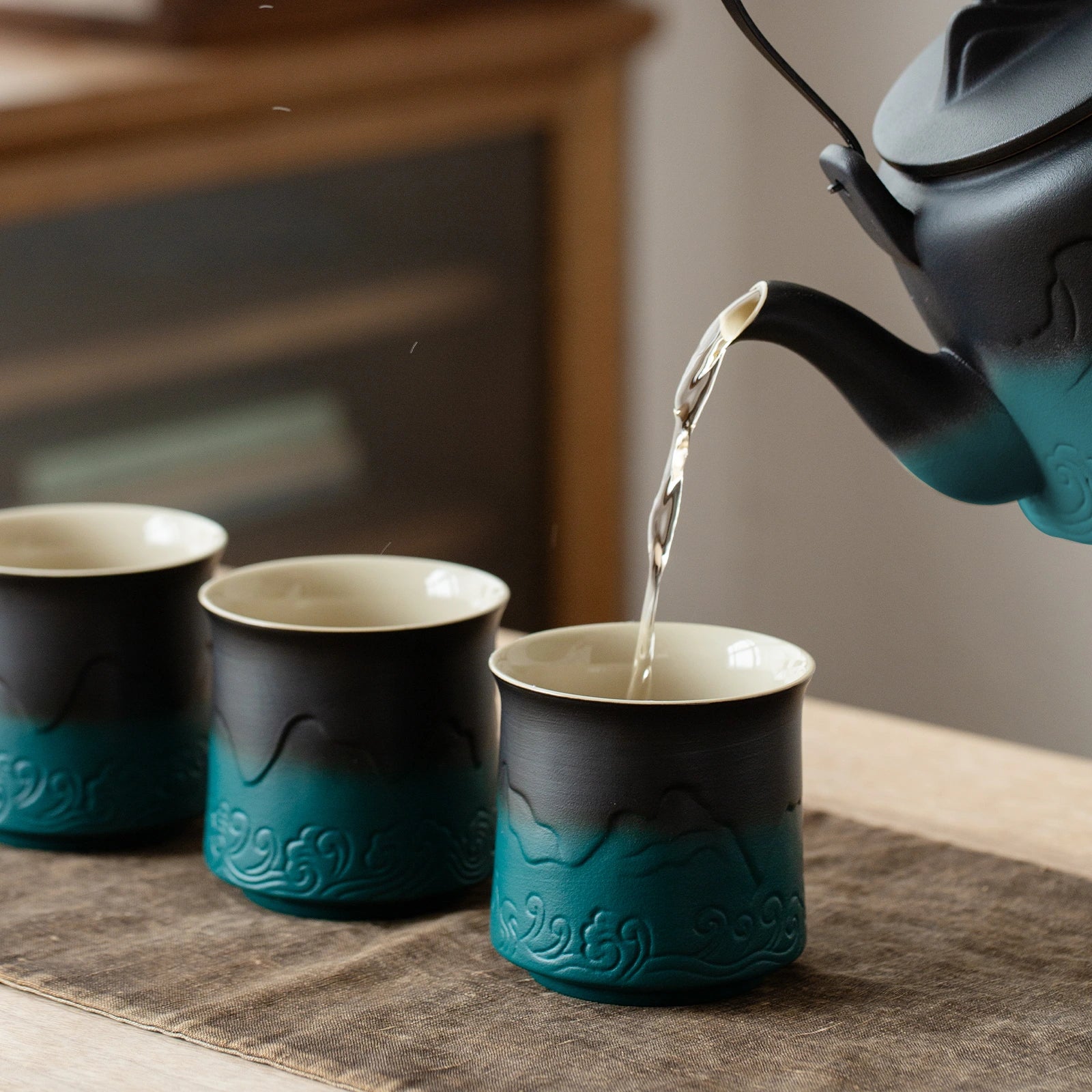 ZENS 8oz Black &amp; Green Japanese Cups Tea Set