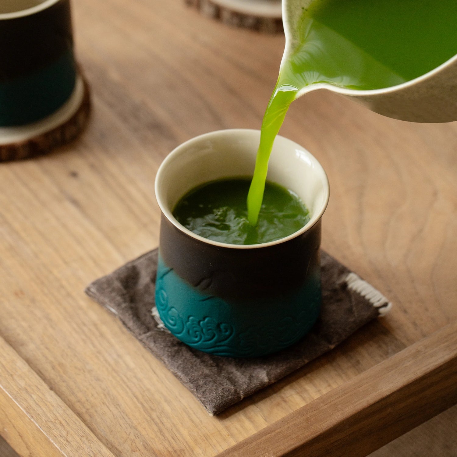 ZENS 8oz Black &amp; Green Japanese Cups Tea Set