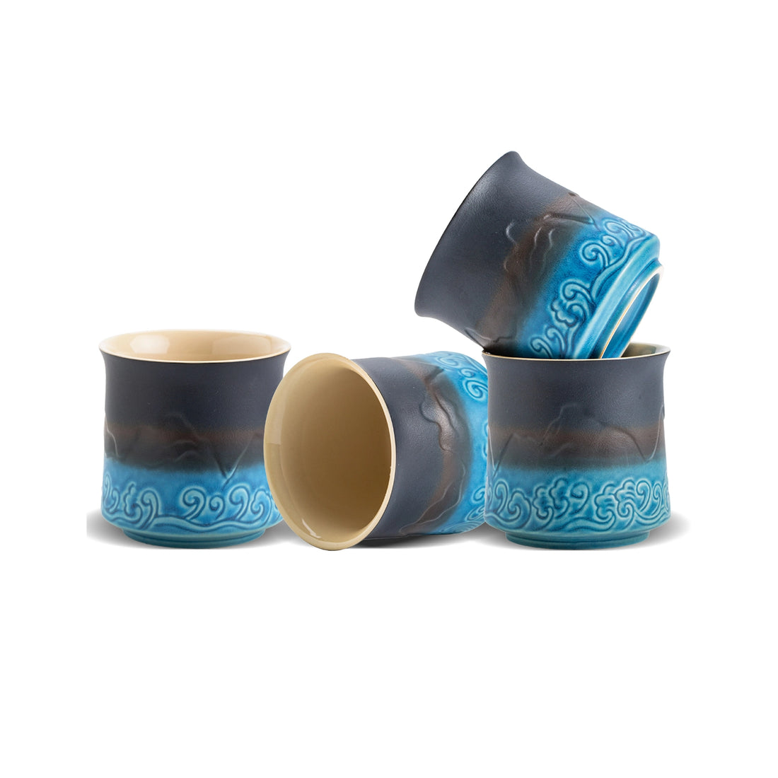 ZENS 8 oz Black &amp; Blue Japanese Tea Set 4 Cups for Tea.