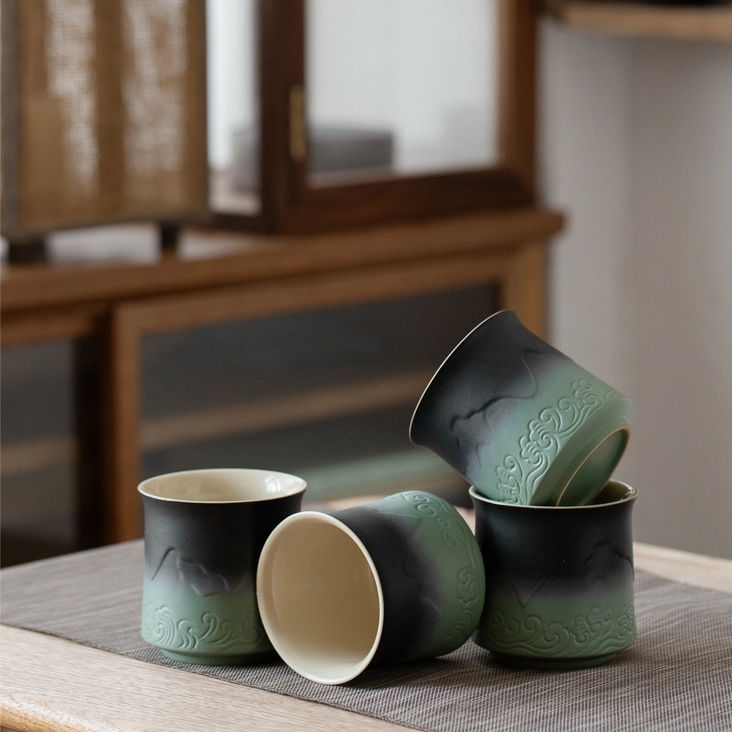 Shanhai Series 8oz Japanese Tea Cups Set Pea Green