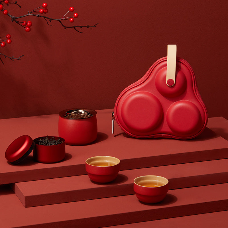 ZENS Mobile Moon Express Series Bright Moon Plus Ceramic Travel Tea Set - Coral Red