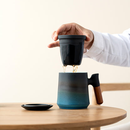 Ceramic Tea Infuser Cup 14 Oz Gradient Black Blue