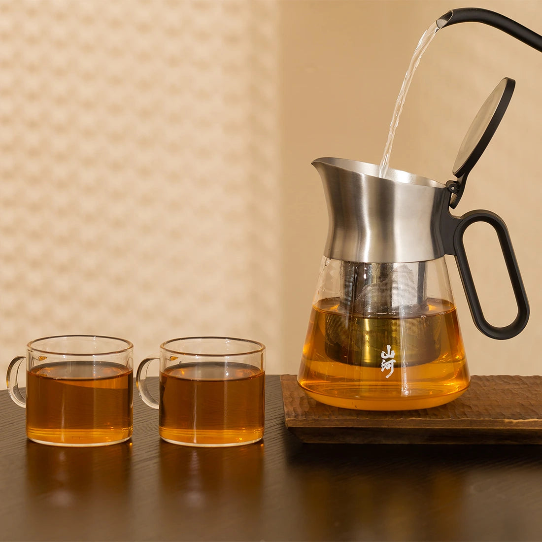 Glass Infuser Teapot 23 Oz with 2 Cups for Hot Tea Diffusers