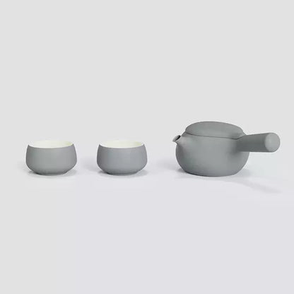 Japanese Ceramic Kyusu Tea Set 2 Cups with Tea Tray Grey