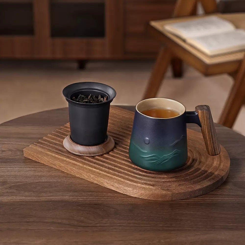 Tea Strainer Cup &amp; Infuser 14.5 Oz Black &amp; Army Green