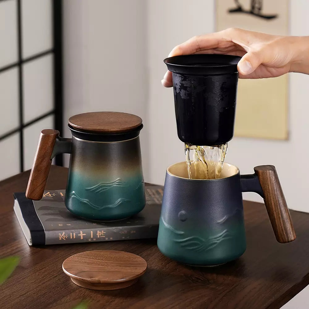 Tea Strainer Cup &amp; Infuser 14.5 Oz Black &amp; Army Green