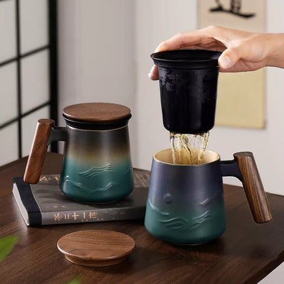 Tea Strainer Cup &amp; Infuser 14.5 Oz Black &amp; Army Green