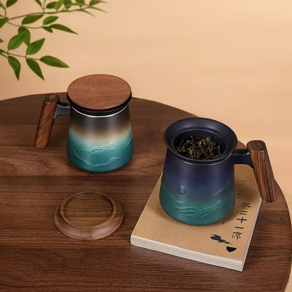 Tea Strainer Cup &amp; Infuser 14.5 Oz Black &amp; Army Green